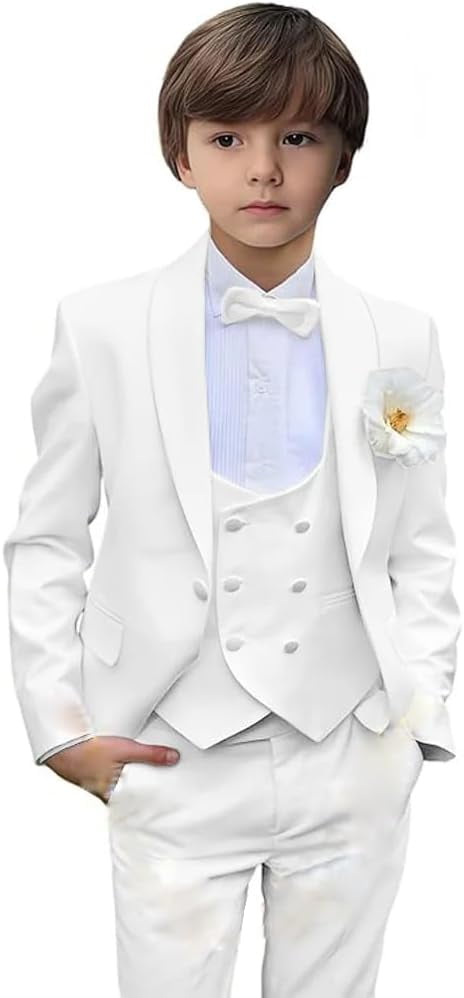 MOGU Boys 3-Piece Houndstooth Tuxedo Set | Slim Fit Blazer, Vest & Pants For Weddings & Formal Events