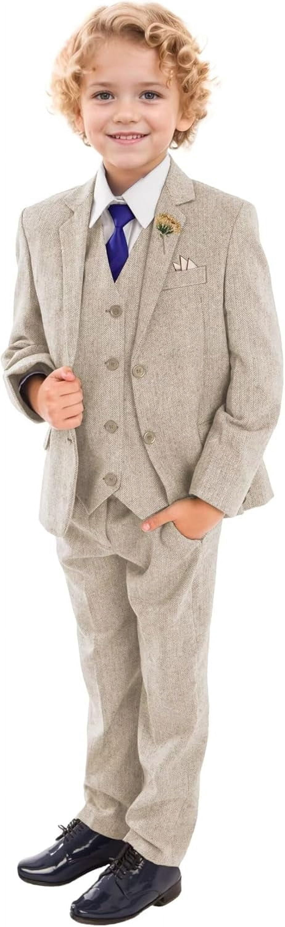 Boys Retro Tweed Blazer – Herringbone Pattern Kids Jacket For Weddings, School & Formal Events – Machine Washable