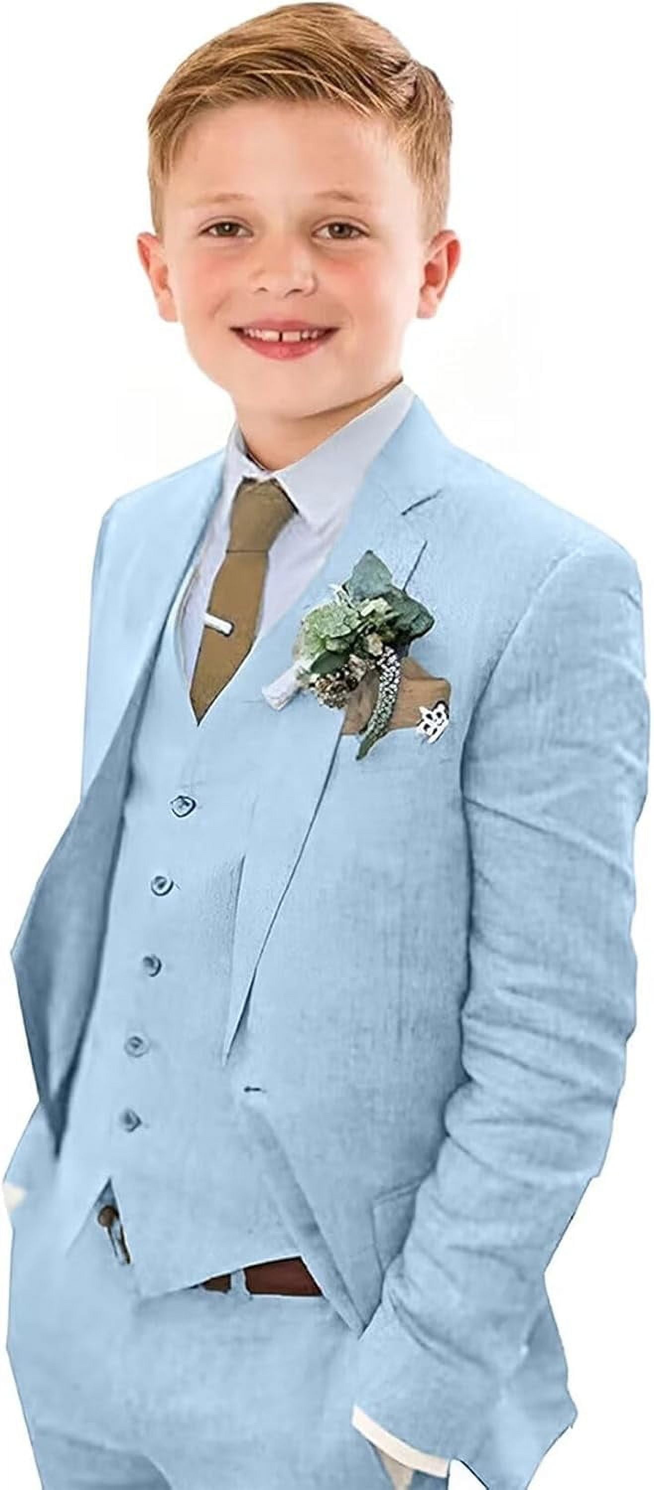 3Pcs Boys Gentleman Suit Set – Coat, Vest, Pants – Wedding & Formal Outfits