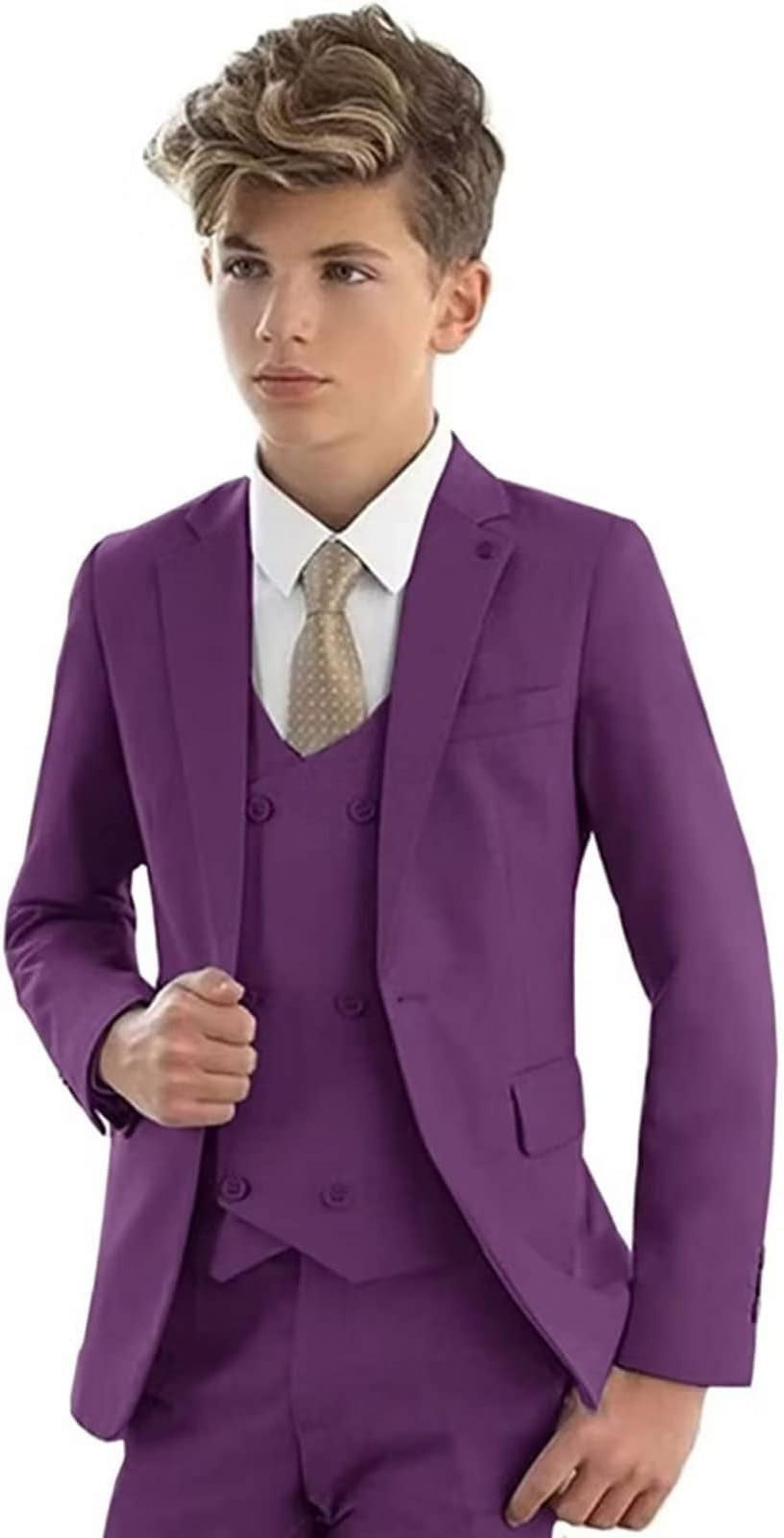 Boys Kids Sizes Tuxedo Suit AFT 3-Button Vest Classic Fit Suede Shawl Suits With Adjustable Tie Gray main image 0