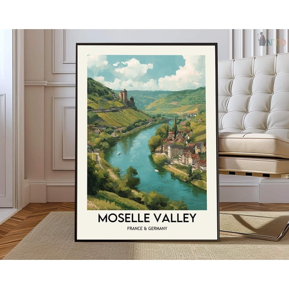 Moselle Valley Germany River Landscape Wall Art Scenic Vineyard Map Decor, Unframed Paper Poster 8x10in