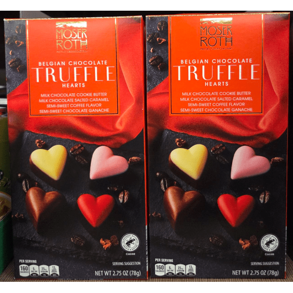 Moser Roth Belgian Chocolate Truffle Hearts 2.75oz 78g (2 Boxes)