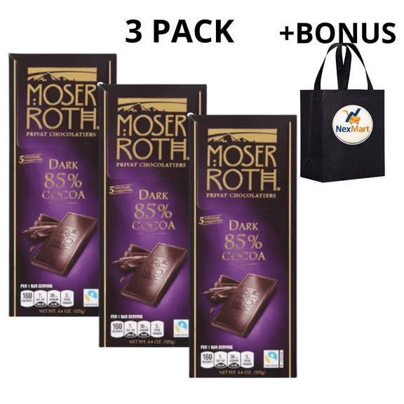 Moser Roth Chocolate Bar Dark 85% Cocoa 5 Individually Wrapped Bars 4.4 oz , 3 Pack