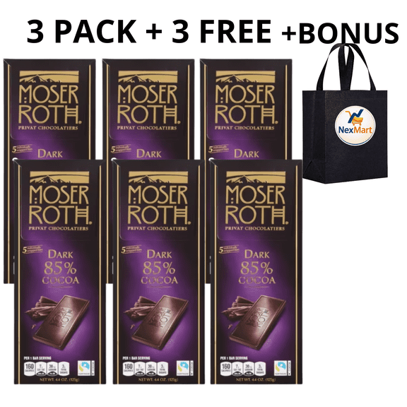 Moser Roth Chocolate Bar Dark 85% Cocoa 5 Individually Wrapped Bars 4.4 oz , 3 Pack