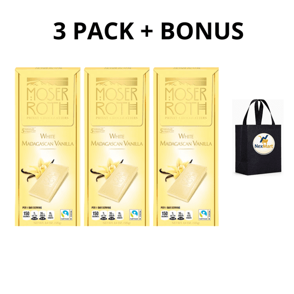 Moser Roth Chocolate Bar White Madagascan Vanilla 5 Individually Wrapped 4.4 oz , 3 Pack