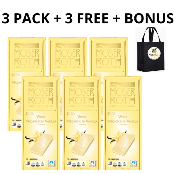 Moser Roth Chocolate Bar White Madagascan Vanilla 5 Individually Wrapped 4.4 oz , 3 Pack