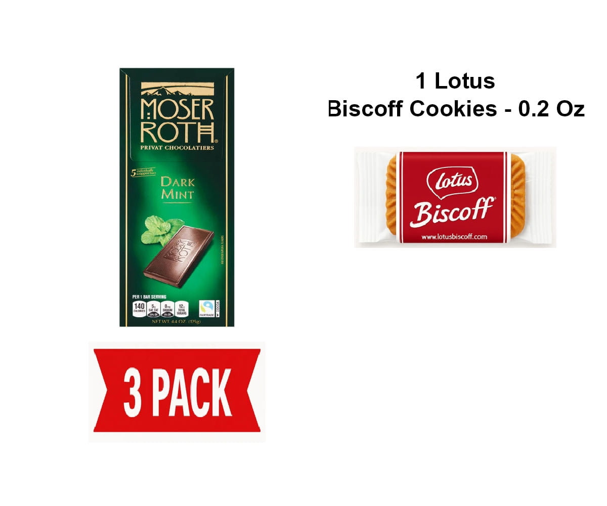 Moser Roth Dark Mint Chocolate Bar, 4.4 oz - Pack of 3 & Lotus Biscoff ...