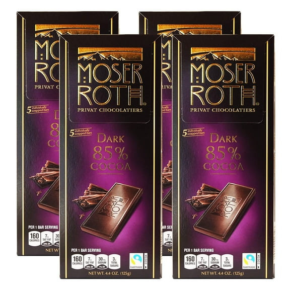 Moser Roth Fine Premium European Dark Chocolate 85% Cocoa (Pack of 4)