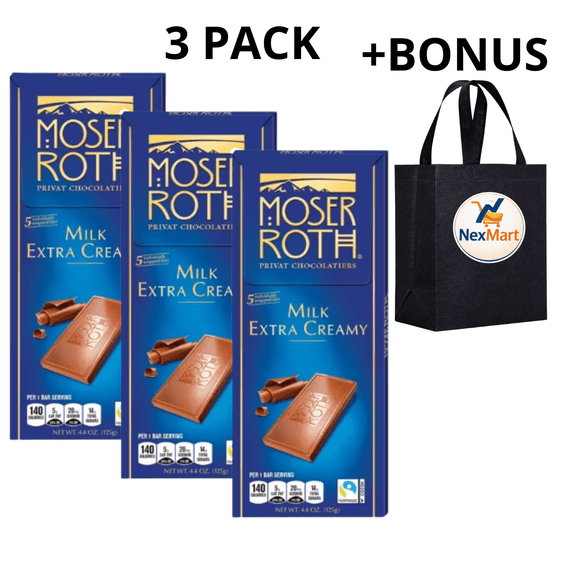Moser Roth Milk Chocolate Bar Extra Creamy, 5 Count, 4.4 oz , 3 Pack