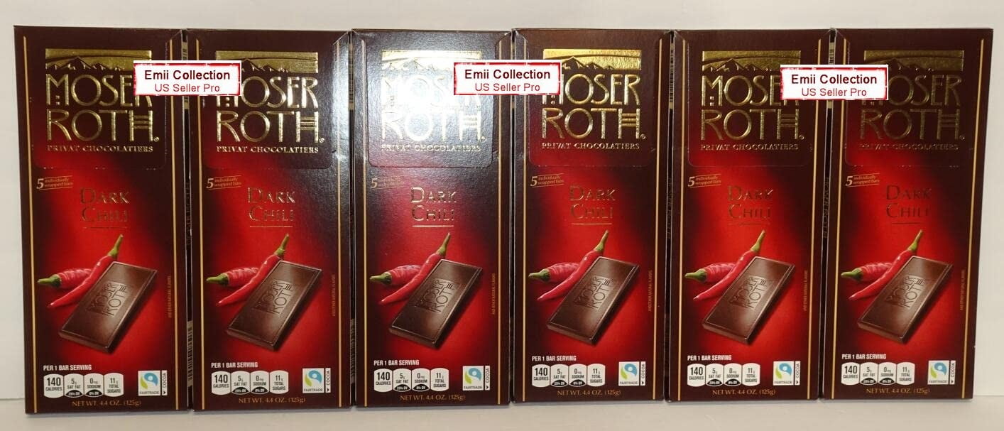 Moser Roth Privat German Chocolate Dark Chili 4.4oz 125g (6 Bars)