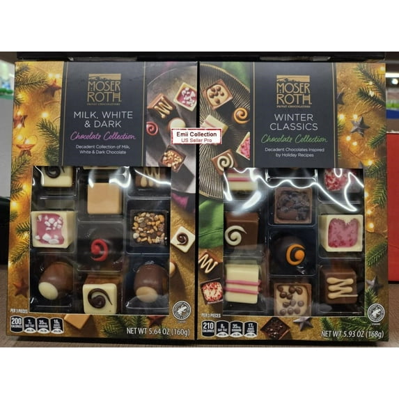 Moser Roth Private Chocolatiers Milk, White & Dark and Winter Classics Chocolate Collection (2 Boxes)