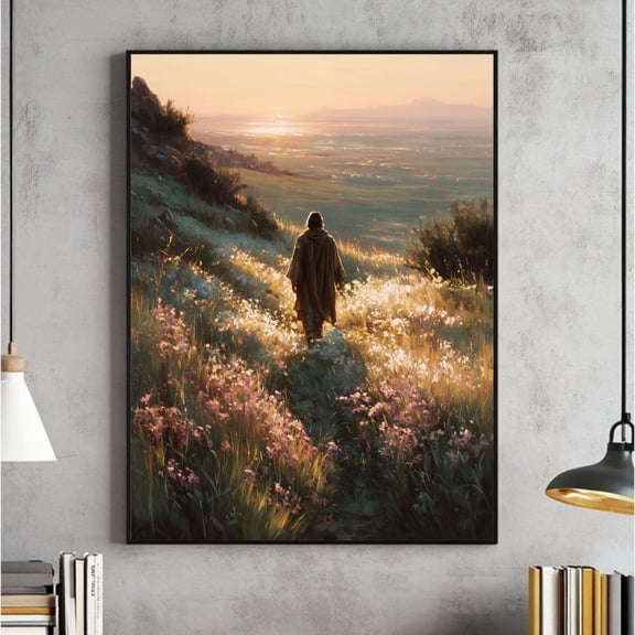 Moses 6:34 Wall Art, Youth Print, Walk With Me, Jesus Christ Walking Oil, Young Women Gift, Scripture Verse, Room Decor, Digital UNFRAMED PAPER POSTER, Home Decor, Vintage Gift, Living Room Dercor