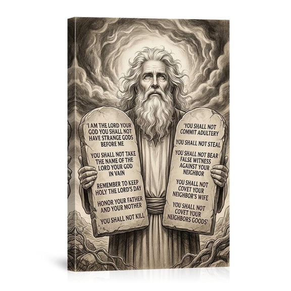Moses And The Ten Commandments Christian Biblical Home USA Made Canvas