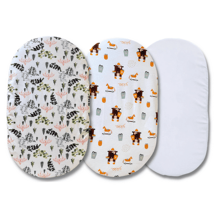 Moses Basket Foam Pad Cover, Bassinet Cover Sheets in 3-Pack Cute Prints