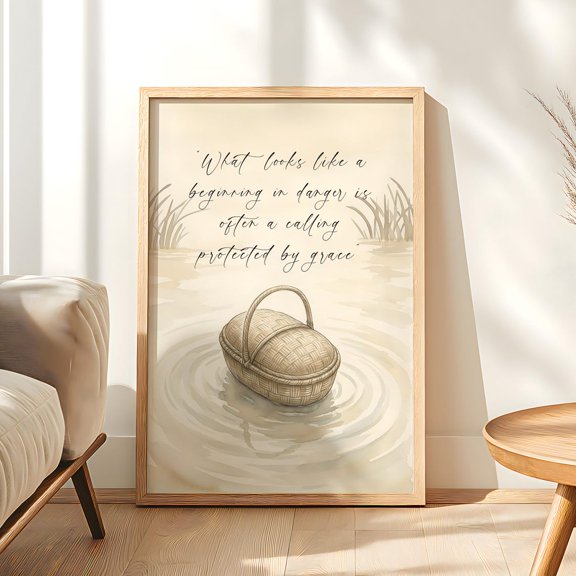 Moses Basket Nile River, Baby Moses Scripture, Christian Wall Decor, Bible Story Illustration, Inspirational Faith, Wall Art