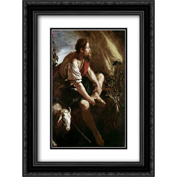 Moses Before a Burning Bush 2x Matted 18x24 Black Ornate Framed Art Print by Fetti, Domenico