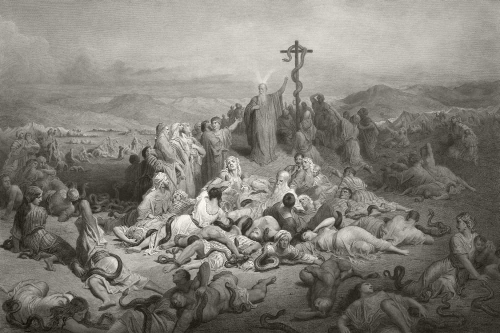 Moses And The Brazen Serpent After A 19Th Century Print From A Painting By Gustav Dore Engraved By Alphonse Francois Canvas Art - Ken Welsh Design Pics (18 x 12)
