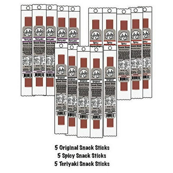 Moses Family Beef Jerky, Sample Pack Snack Stick, Original, Teriyaki, Spicy, 1 Ounce (Pack of 15), Fresh, Meat Stick
