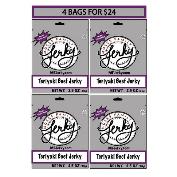 Moses Family Beef Jerky, Teriyaki Beef Jerky, 2.5 Ounce (Pack of 4), Disruptively Tender Sliced Meat