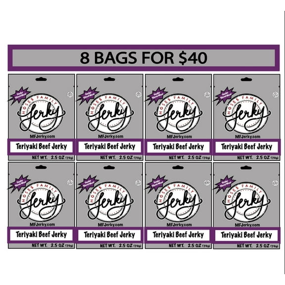 Moses Family Beef Jerky, Teriyaki Beef Jerky, 2.5 Ounce (Pack of 8), Bulk Pack, Disruptively Tender Sliced Meat