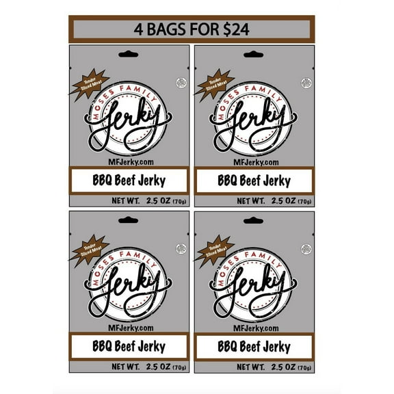Moses Family Jerky, BBQ Beef Jerky, 2.5 Ounce (Pack of 4), Tender Sliced Meat