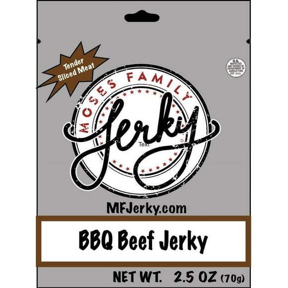 Moses Family Jerky, BBQ Beef Jerky, 2.5 Ounce, Tender Sliced Meat