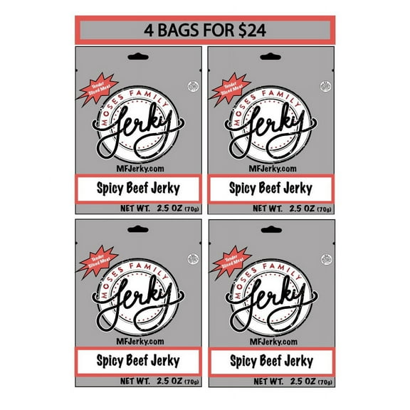 Moses Family Jerky, Spicy Beef Jerky, 2.5 Ounce (Pack of 4), Tender Sliced Meat