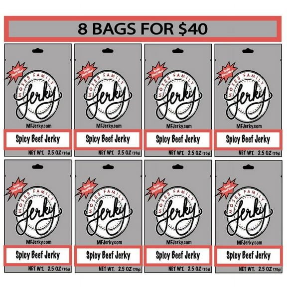 Moses Family Jerky, Spicy Beef Jerky, 2.5 Ounce (Pack of 8), Tender Sliced Meat