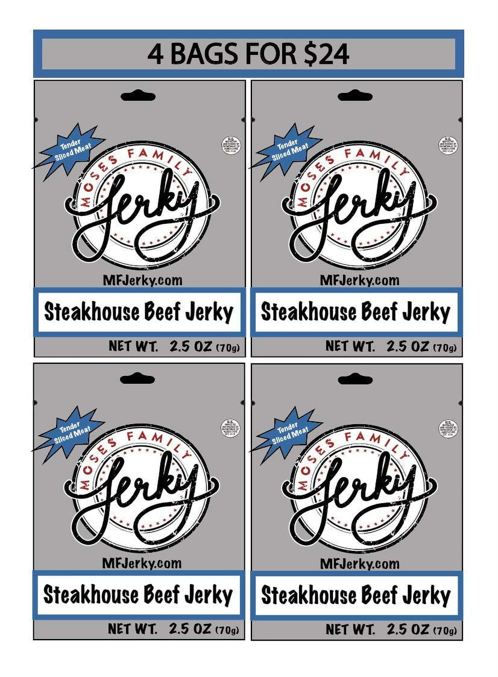 Moses Family Jerky, Steakhouse Beef Jerky Multi Pack, 2.5 Ounce (Pack of 4), Tender Sliced Meat