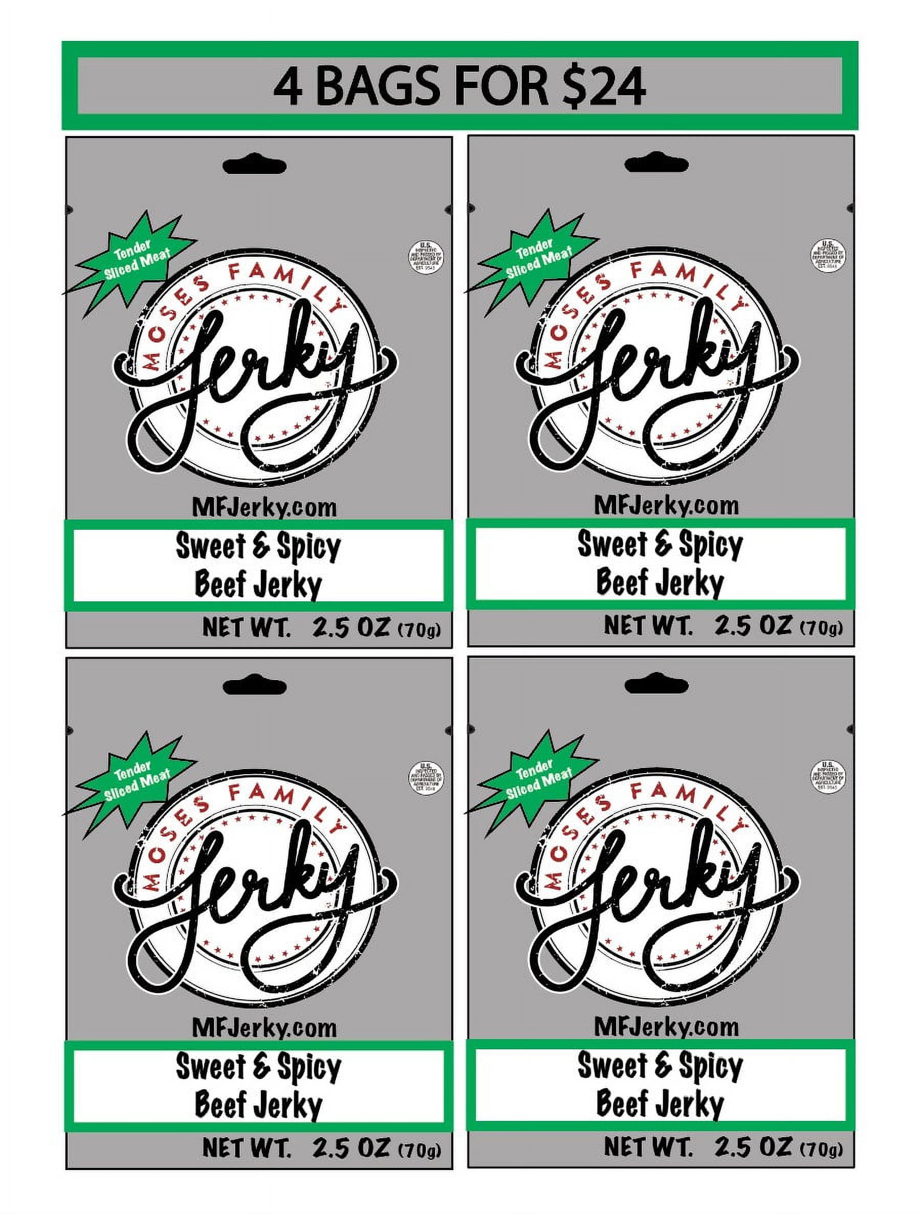 Moses Family Jerky, Sweet and Spicy Beef Jerky, 2.5 Ounce (Pack of 4), Tender Sliced Meat