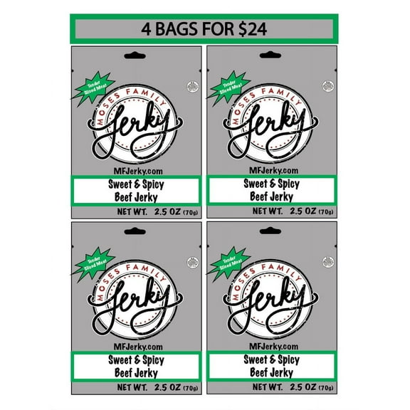 Moses Family Jerky, Sweet and Spicy Beef Jerky, 2.5 Ounce (Pack of 4), Tender Sliced Meat