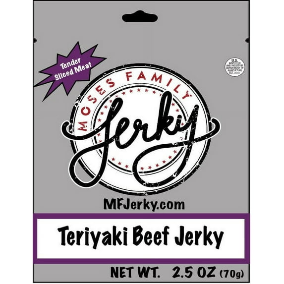 Moses Family Jerky, Teriyaki Beef Jerky, 2.5 Ounce, Tender Sliced Meat, Sweet