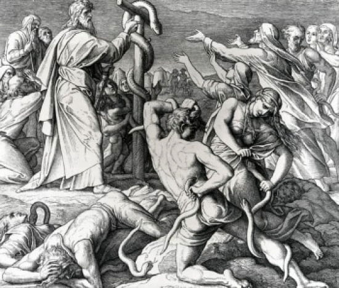 Moses Heals Afflicted Israelites with Brazen Serpent by Julius Schnorr von Carolsfeld illustration (1794-1872) Canvas Art - Julius Schnorr von Carolsfeld (24 x 36)