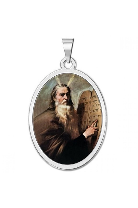 Moses OVAL Religious Medal  - 1/2 x 2/3 inch Size of Dime, Sterling Silver