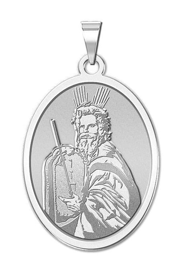 Moses OVAL Religious Medal  - 2/3 x 3/4 inch Size of Nickel, Sterling Silver