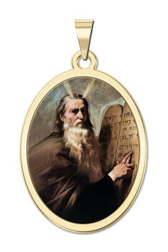 Moses OVAL Religious Medal  - 3/4 Inch X 1 Inch -Solid 14K Yellow Gold