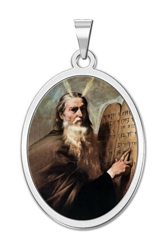 Moses OVAL Religious Medal  - 3/4 Inch X 1 Inch - Sterling Silver