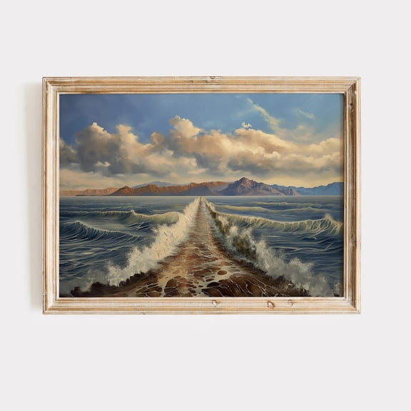 Moses Parting Red Sea Christian Scripture Wall Art Stretched Canvas 12x16in
