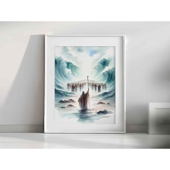 Moses Parting Red Sea Poster Christian Bible Wall Art, Unframed Canvas 24x36in