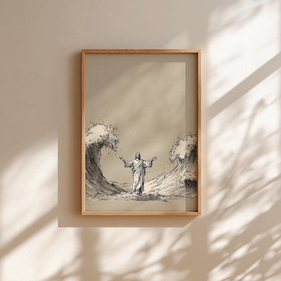 Moses Parting The Red Sea Christian Bible Wall Art Modern Decor Scripture Print Faith Religious Artwork, Unframed Canvas 16x20in