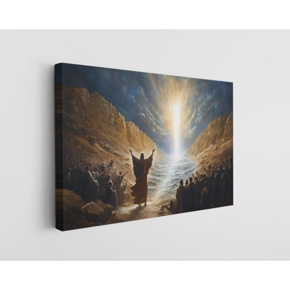 Moses Parting the Red Sea Canvas Wall Art - High-Quality Biblical Print - Handcrafted Religious Decor - Stylish Wall Art - Gift for Faithful Homes