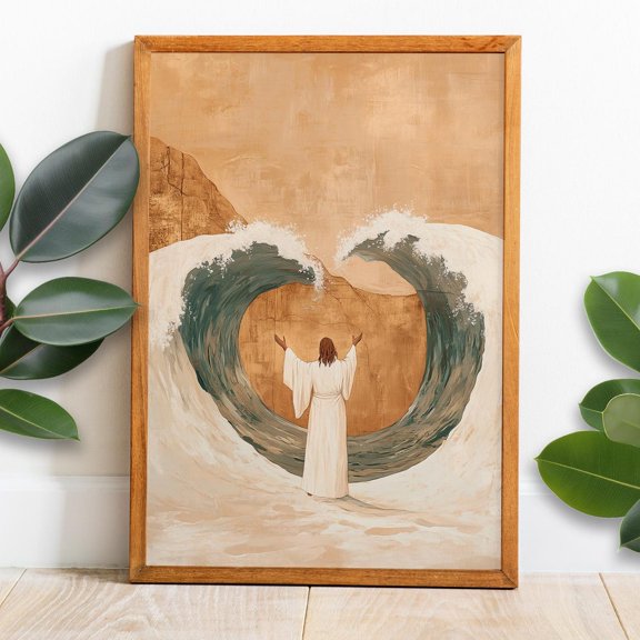 Moses Parting the Red Sea Christian Wall Art Boho Christian Bible Verse Jesus Decor, Unframed Paper Poster 16x20in
