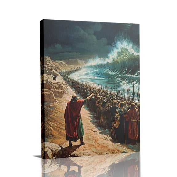 “Moses Parting the Red Sea (Dramatic Tone)” Biblical Canvas Wall Art Ready to Hang for Living Room and Bedroom