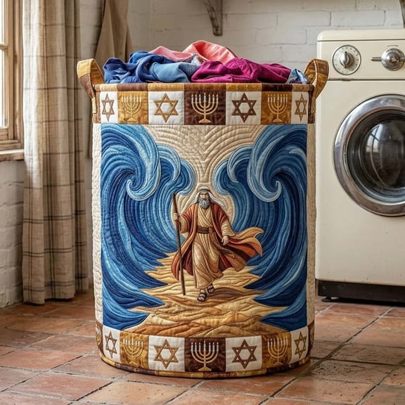 Moses Path Quilted Laundry Basket, with Handles, Foldable Clothes Hamper for Bedroom Storage