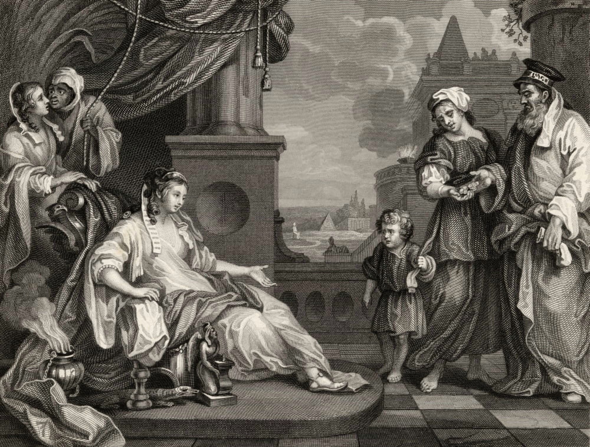 Moses Before Pharaohs Daughter From The Original By Hogarth From The Works Of Hogarth Published London 1833 Canvas Art - Ken Welsh Design Pics (32 x 24)