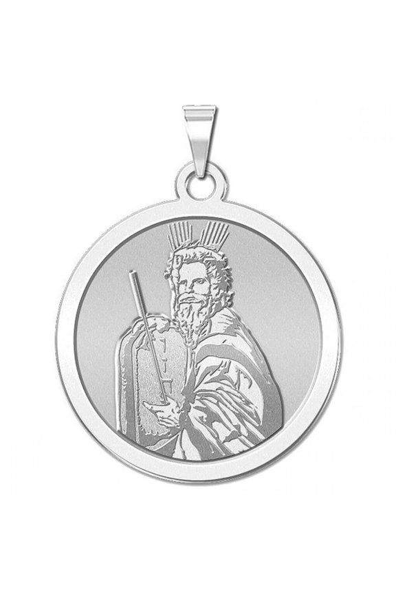 Moses Religious Medal  - 3/4 inch Size of a Nickel in Solid 14K White Gold