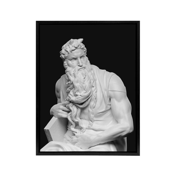 Moses Sculpture Statue Buonarroti Vintage Black Framed Canvas Wall Art 18X24"