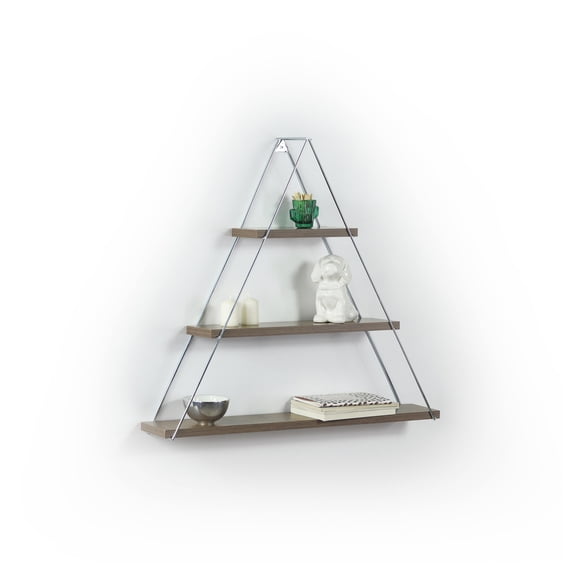 Moset Floating Wall Decor Wall Mounted Rustic Decorative Hanging Metal Bracket Triangle Shelf for Books, Walnut