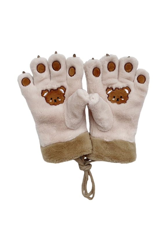 1 Pair Cute Bear Paw Gloves Super Soft Ultra-thick Wear Resistant Cold-proof Winter Warm Gloves for Women