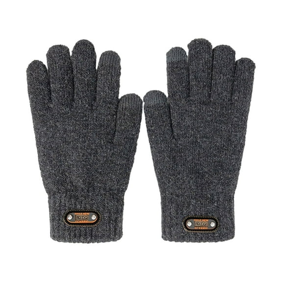 Mosey 1 Pair Men Winter Cycling Gloves Windproof Knitted Thick Elastic Anti slip Soft Five Fingers Solid Color Thickened Warm Men Gloves